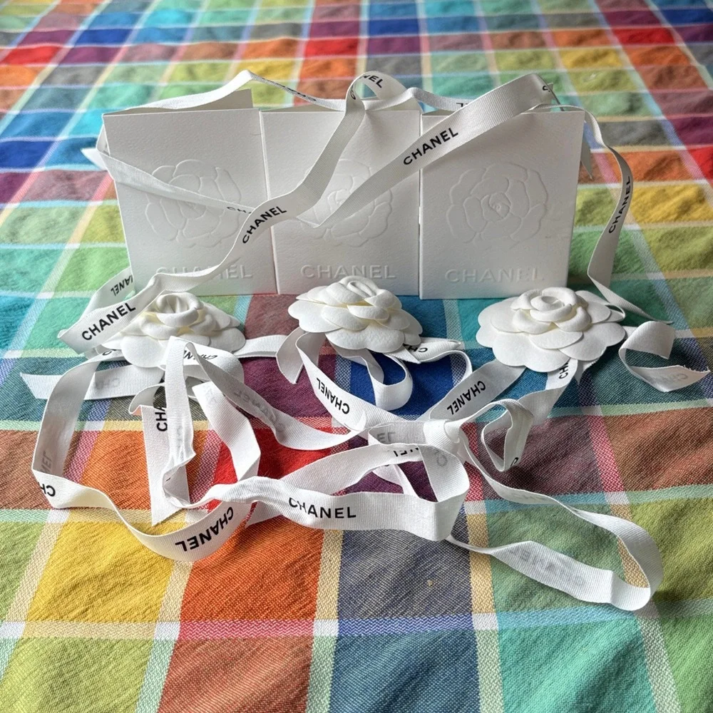 🌹Chanel White Camellia Flower with Ribbon Set🌹